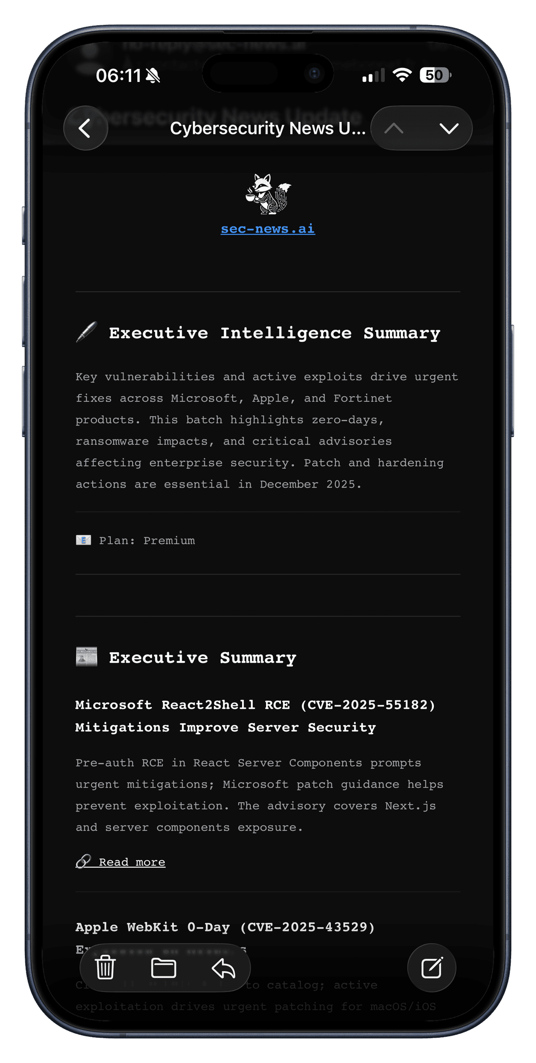 sec-news.ai newsletter on iPhone